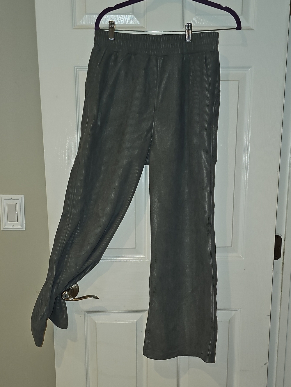 HALARA Wide Leg Pants in Charcoal Gray Corduroy